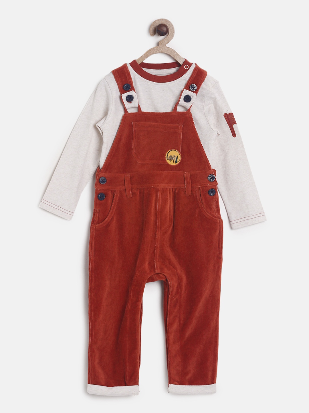 

MINI KLUB Boys Brown & Grey T-shirt & Dungarees Set