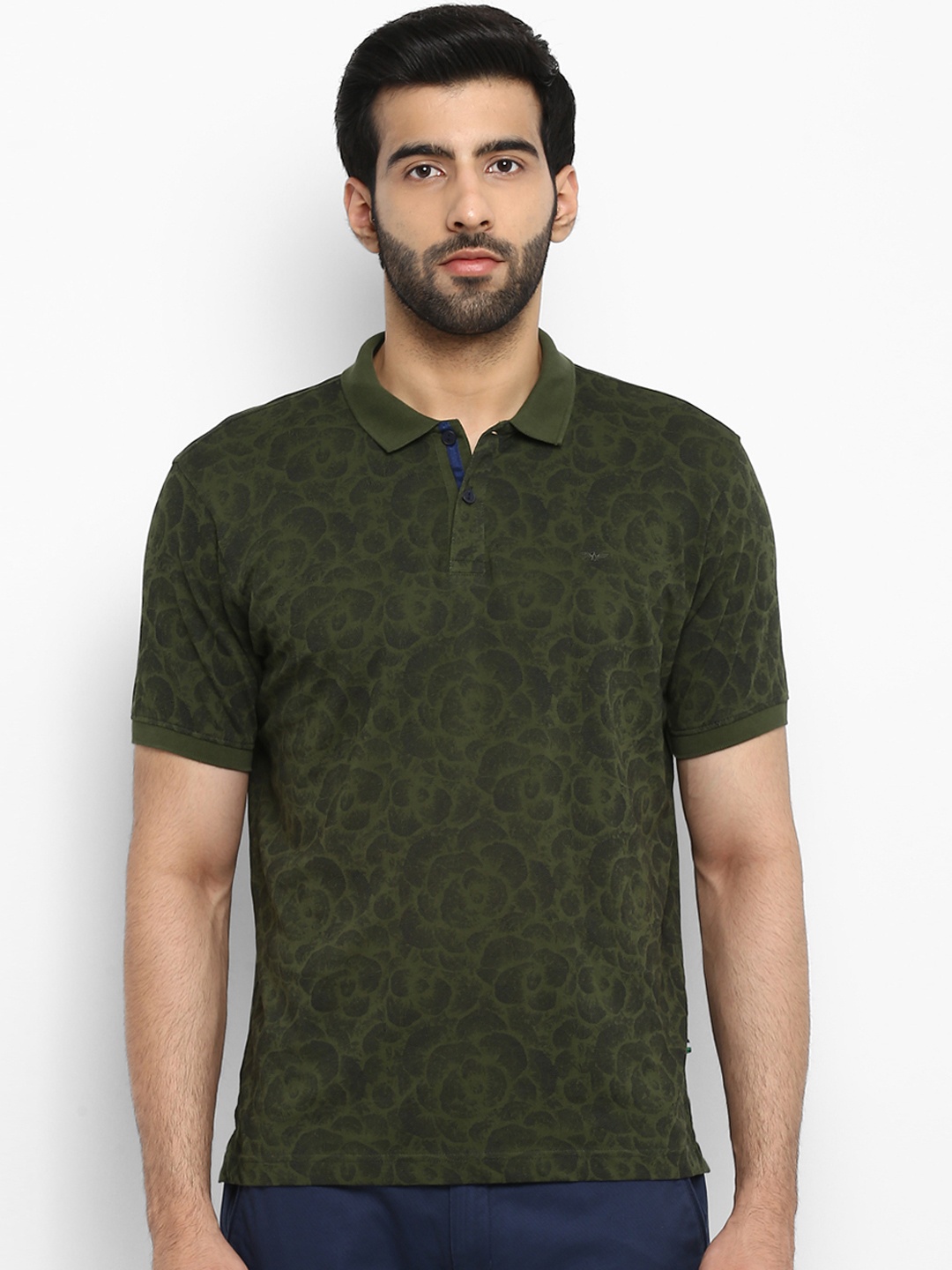 

Park Avenue Men Green Printed Polo Collar Pure Cotton T-shirt