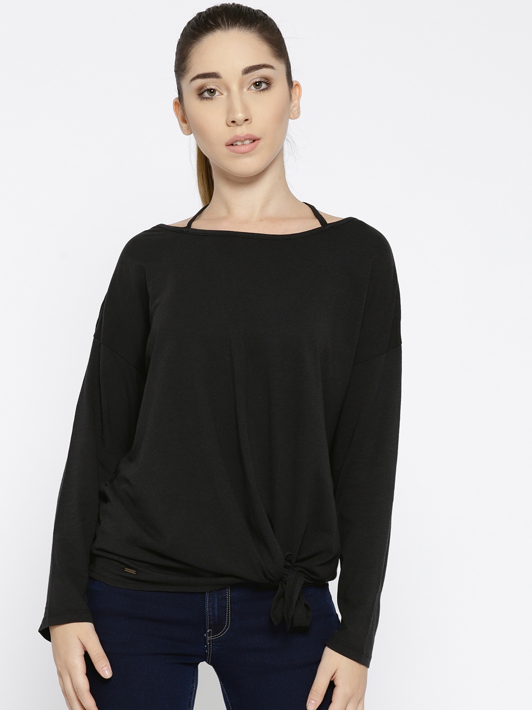 

Pepe Jeans Women Black Solid Styled Back Top