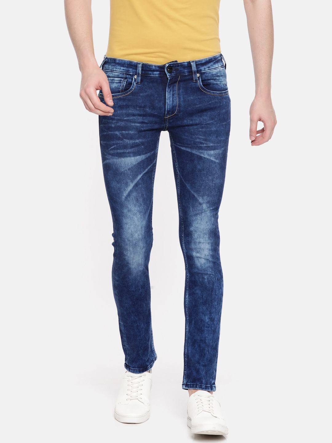 

Pepe Jeans Men Blue Rainard Cane Super Skinny Fit Low-Rise Clean Look Stretchable Jeans