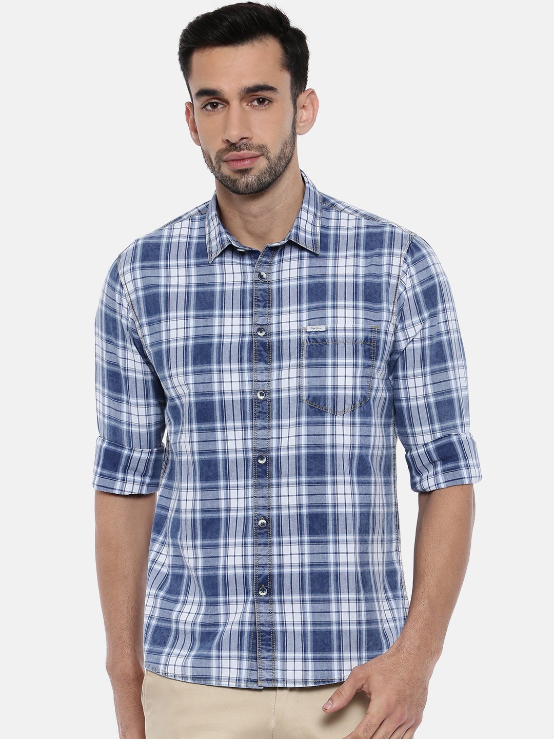 

Pepe Jeans Men Navy Blue & White Checked Casual Shirt