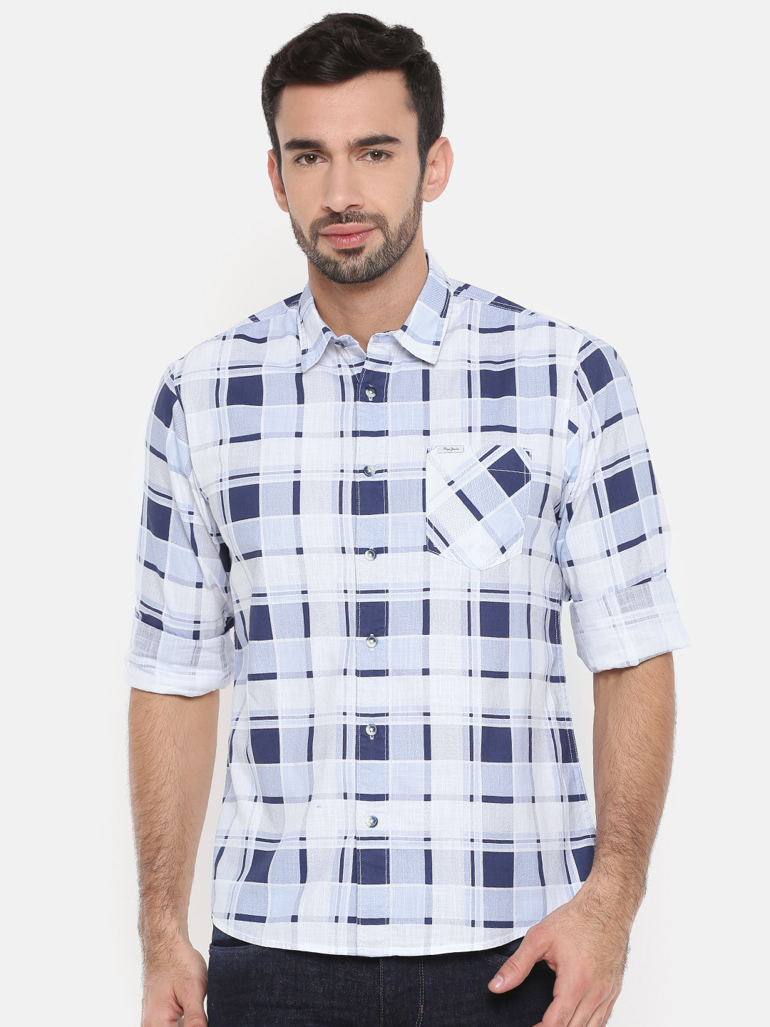 

Pepe Jeans Men Blue & White Checked Casual Shirt
