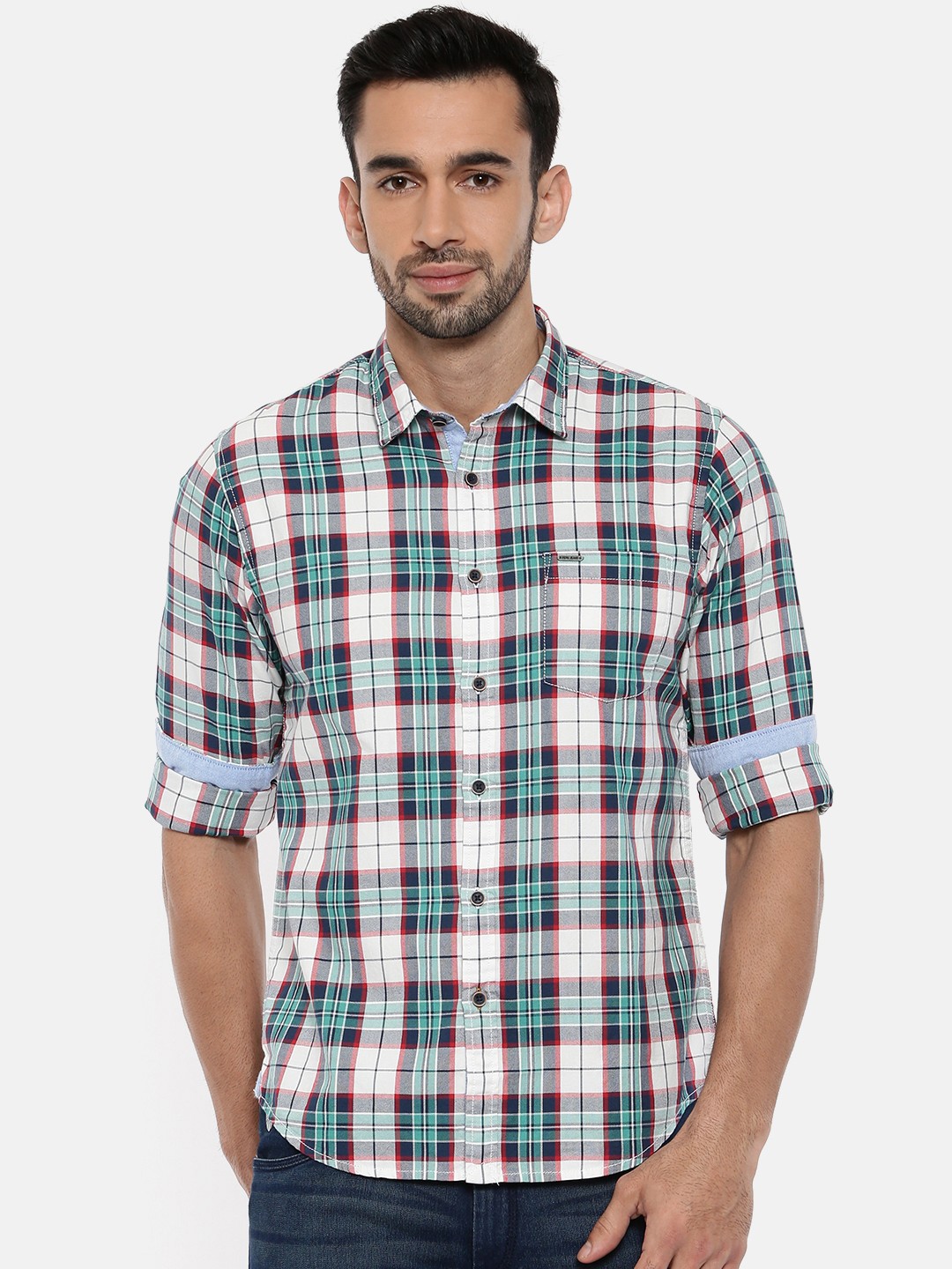 

Pepe Jeans Men Green & White Checked Casual Shirt