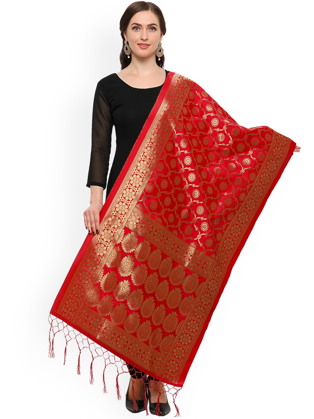 

Blissta Red & Gold-Toned Woven Design Dupatta