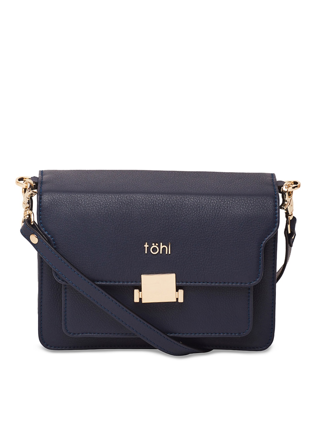 

tohl Women Navy Blue Solid Leather Sling Bag