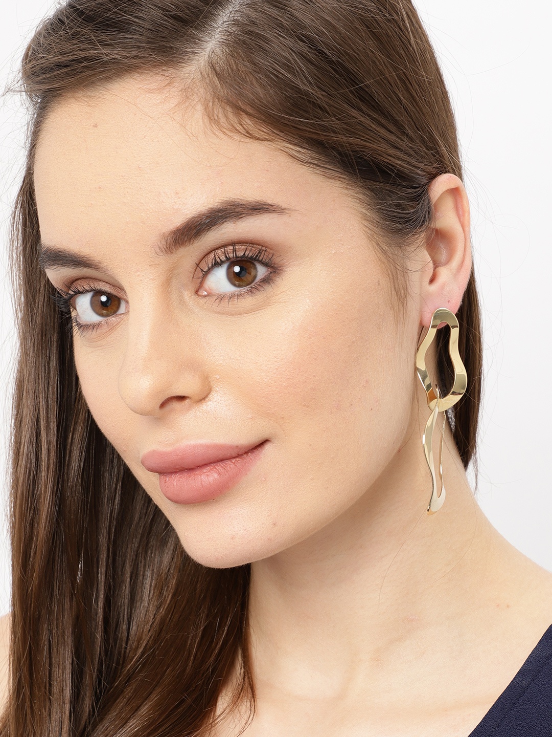 

Ayesha Gold-Toned Contemporary Organic Interlinked Drop Earrings