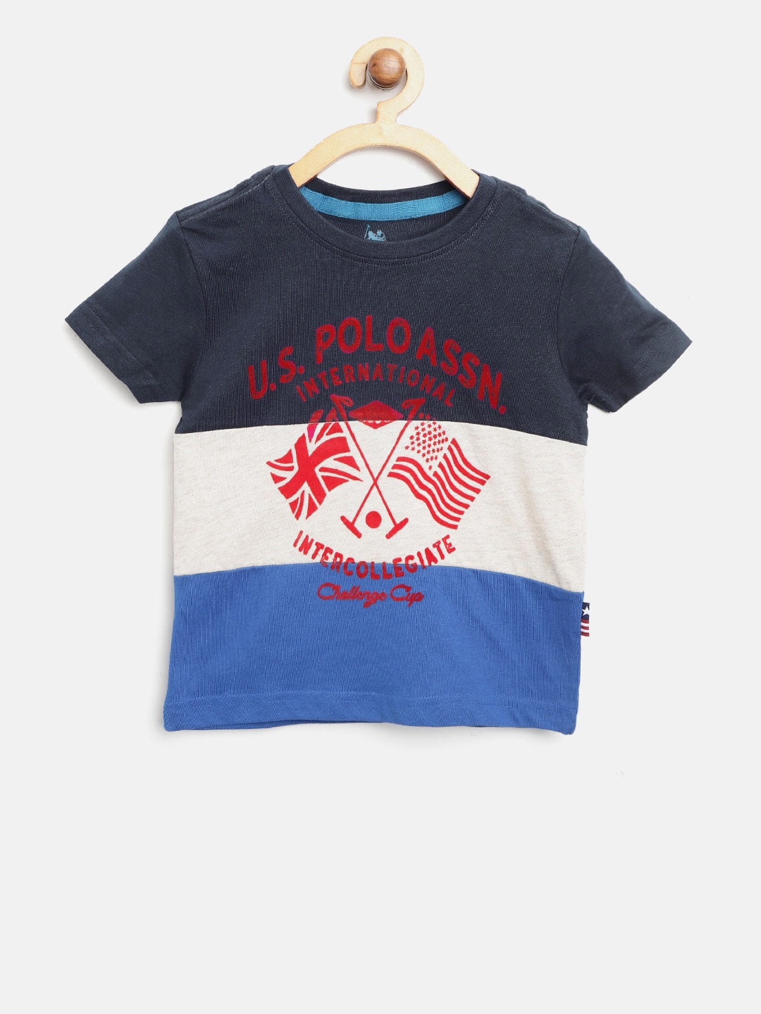 

U.S. Polo Assn. Kids Boys Blue & Off-White Colourblocked Round Neck T-shirt