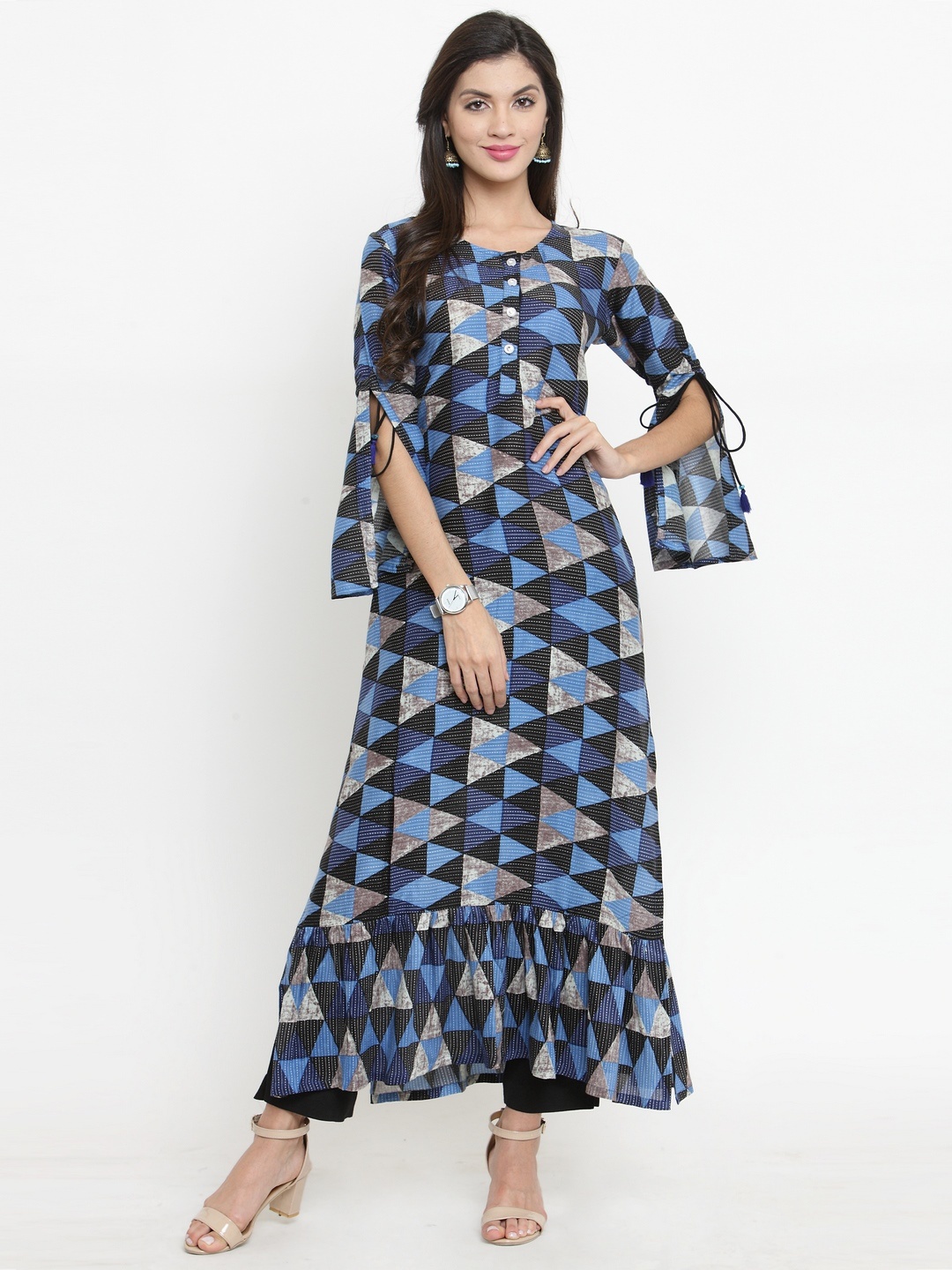 

Indibelle Women Navy Blue & Black Printed Kurta with Trousers