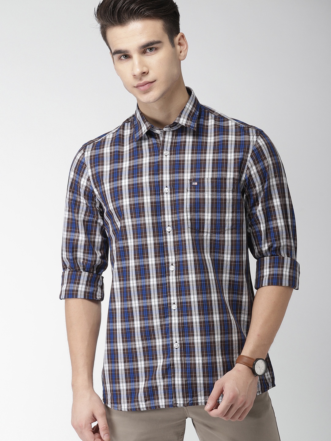 

Arrow Sport Men Brown & White Slim Fit Checked Casual Shirt