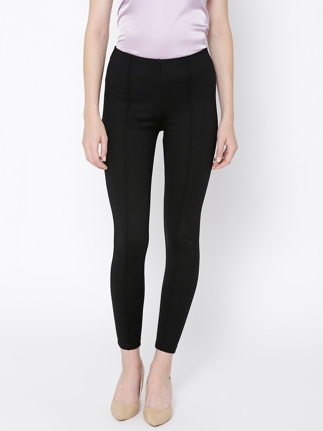 

MANGO Black Solid Treggings