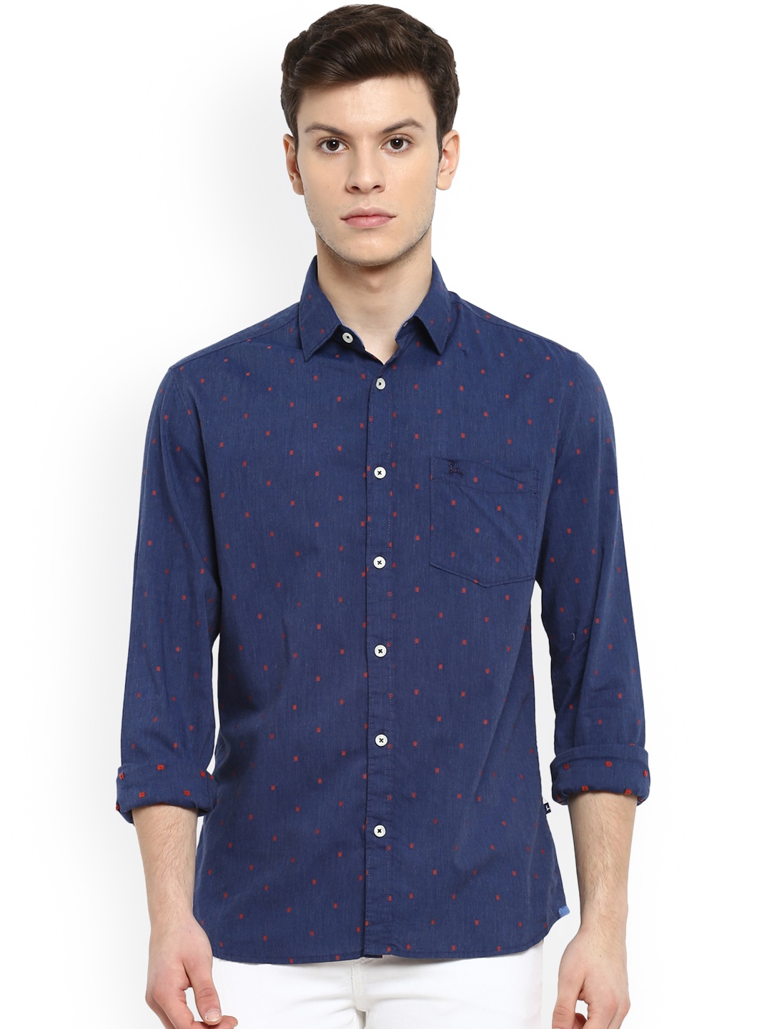 

Parx Men Navy Blue Slim Fit Printed Casual Shirt