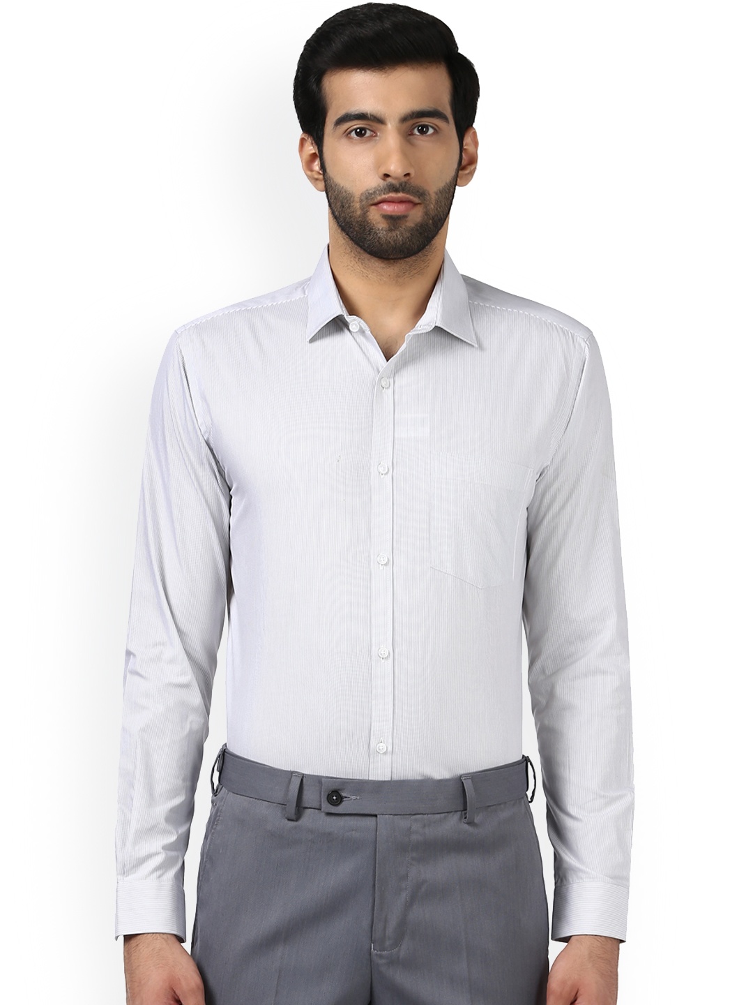 

Park Avenue Men Grey Slim Fit Striped Casual Shirt