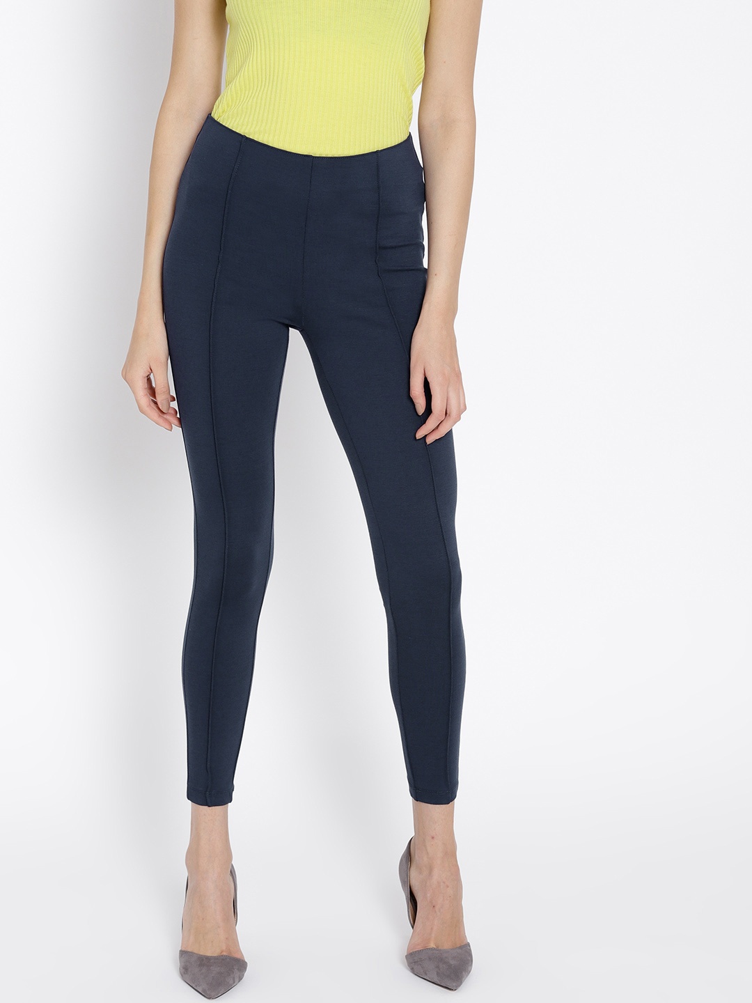 

MANGO Navy Blue Solid Treggings