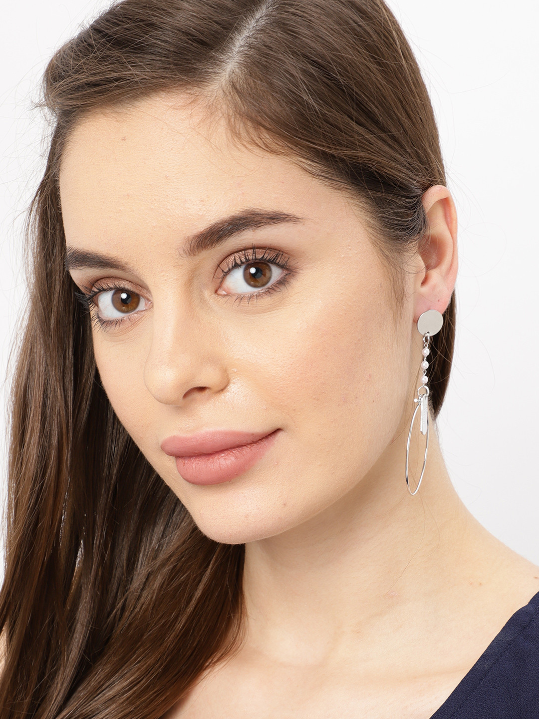 

Ayesha Silver-Toned Circular Drop Earrings