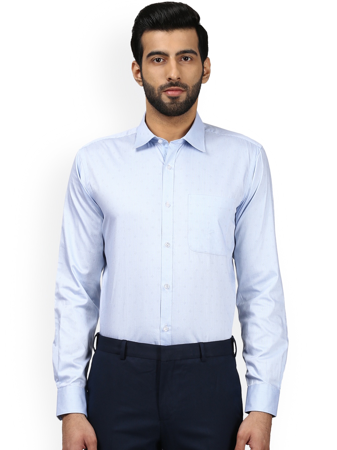 

Raymond Men Blue & White Regular Fit Checked Formal Shirt