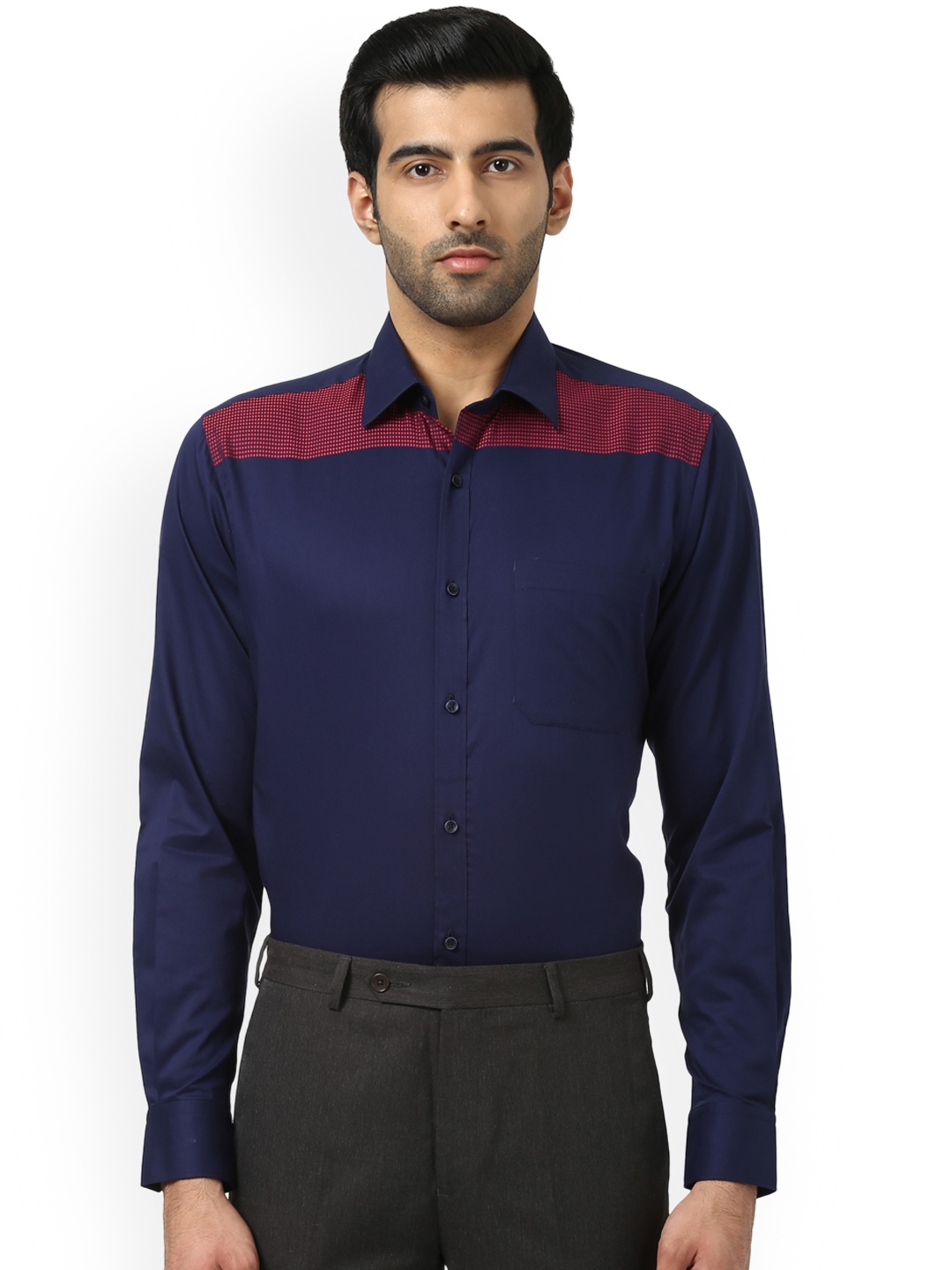 

Raymond Men Blue & Red Regular Fit Solid Formal Shirt