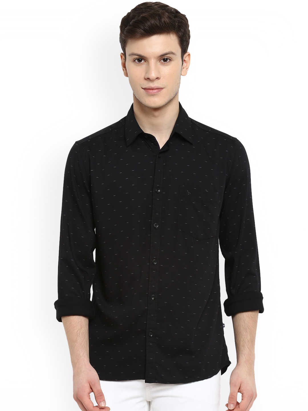 

Parx Men Black Slim Fit Printed Casual Shirt