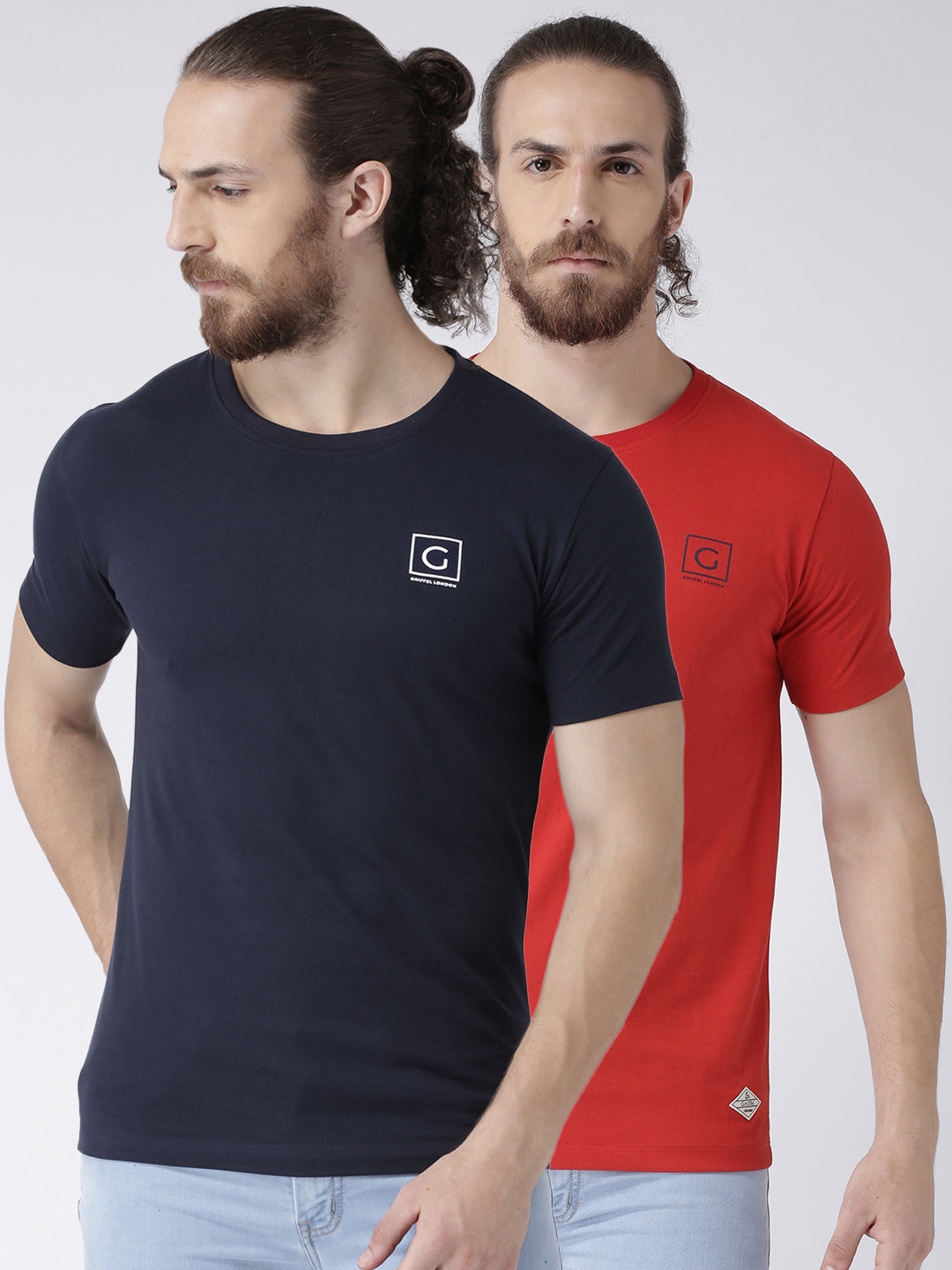 

GRIFFEL Men Pack of 2 Round Neck Solid T-shirts, Red