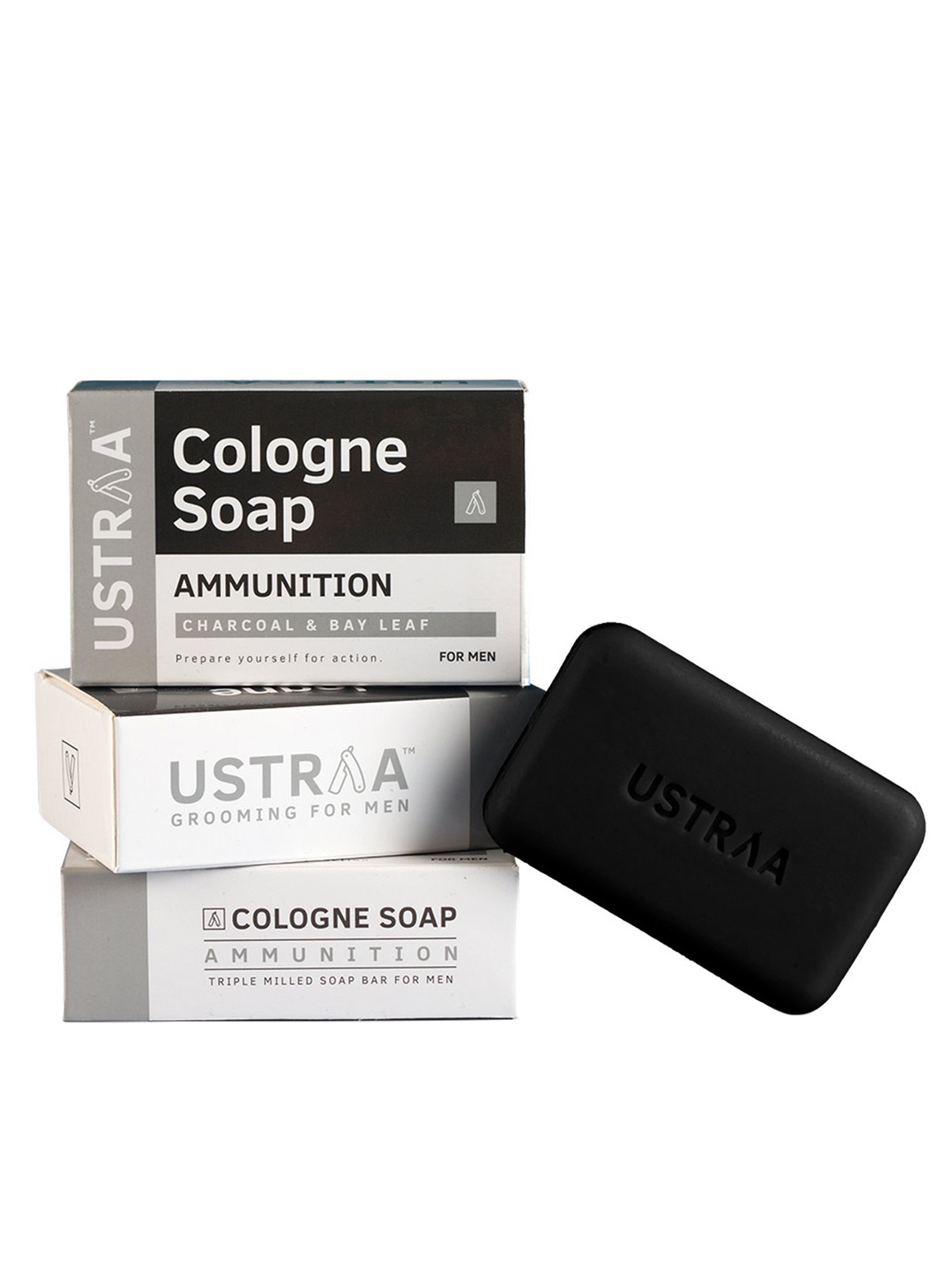 

Ustraa by Happily Unmarried Set of 3 Charcoal & Bay Leaf Ammunition Cologne Soaps, Black