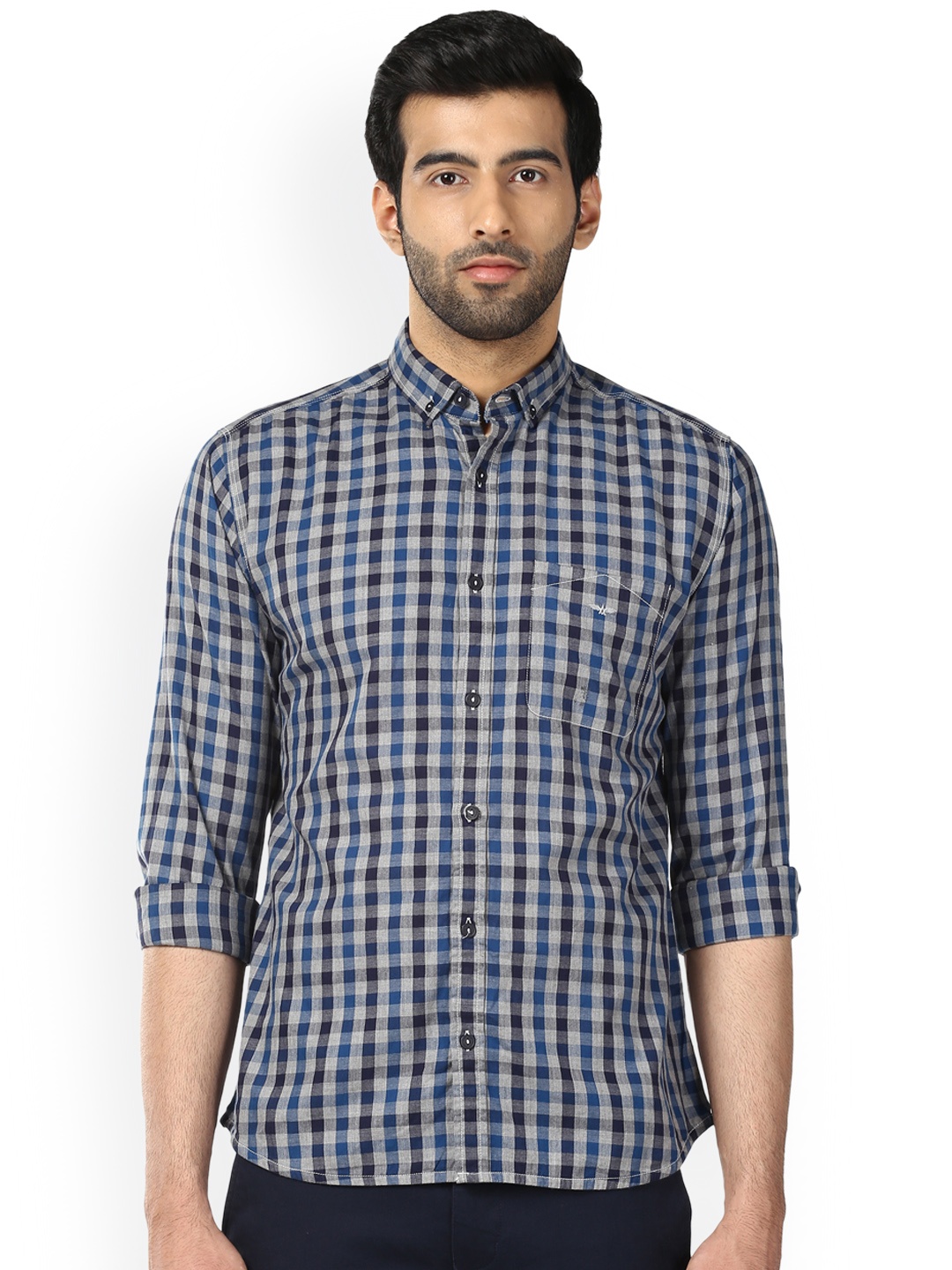 

Park Avenue Men Blue & Grey Slim Fit Checked Casual Shirt