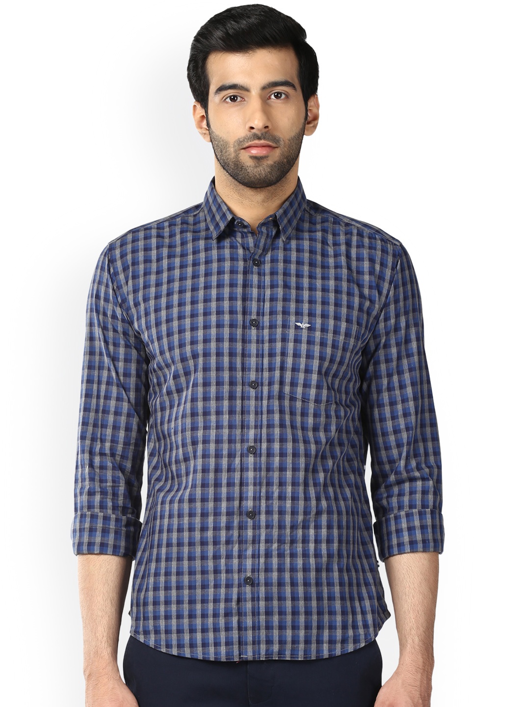 

Park Avenue Men Blue & Grey Slim Fit Checked Casual Shirt