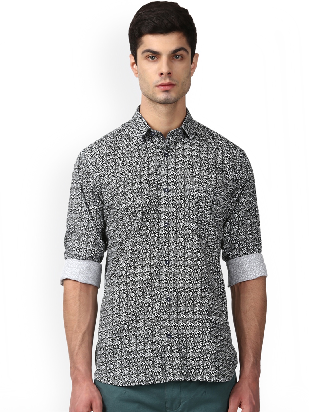 

Park Avenue Men Black & White Slim Fit Printed Casual Shirt