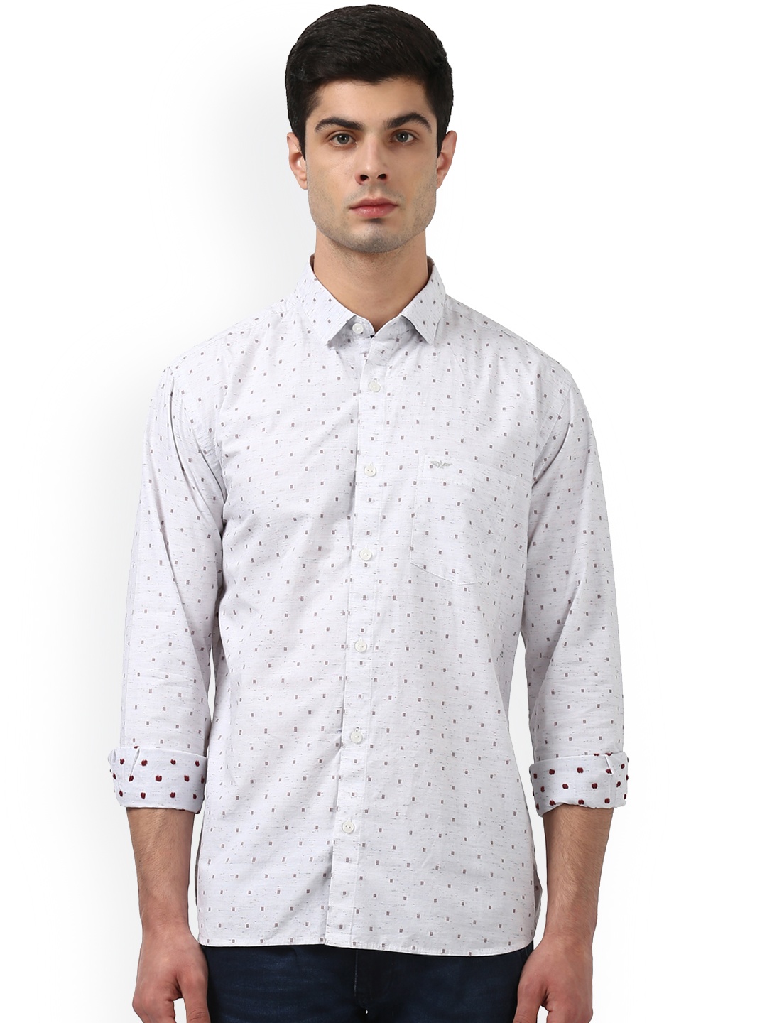 

Park Avenue Men White Slim Fit Printed Casual Shirt