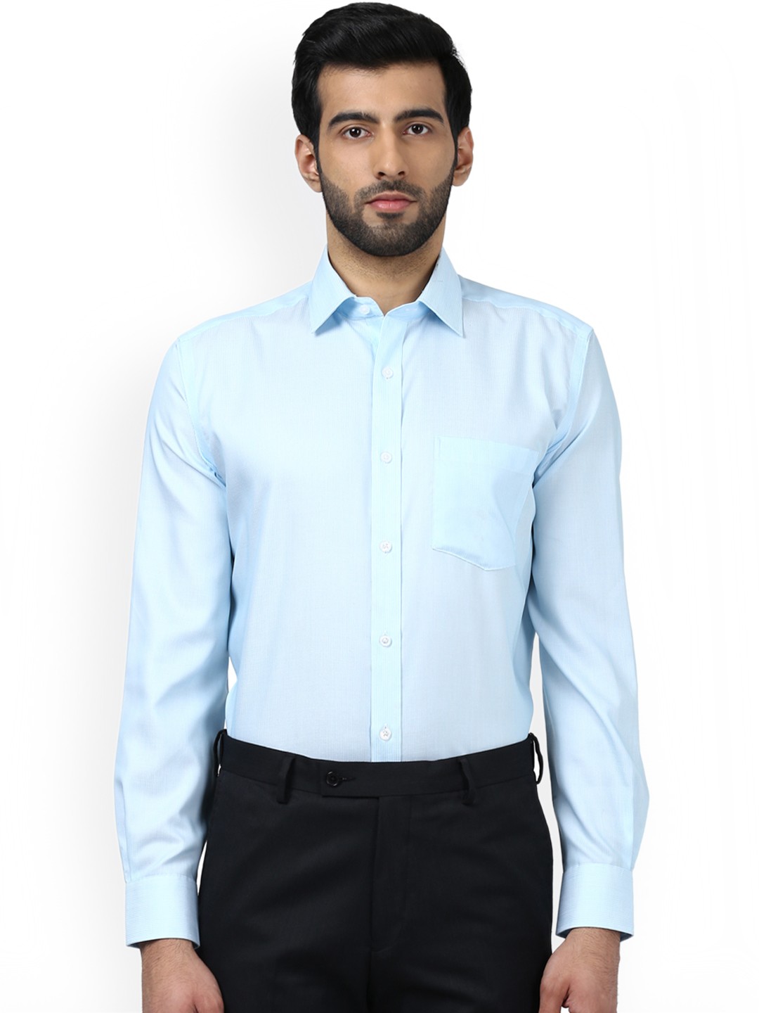 

Park Avenue Men Turquoise Blue Self Design Formal Shirt