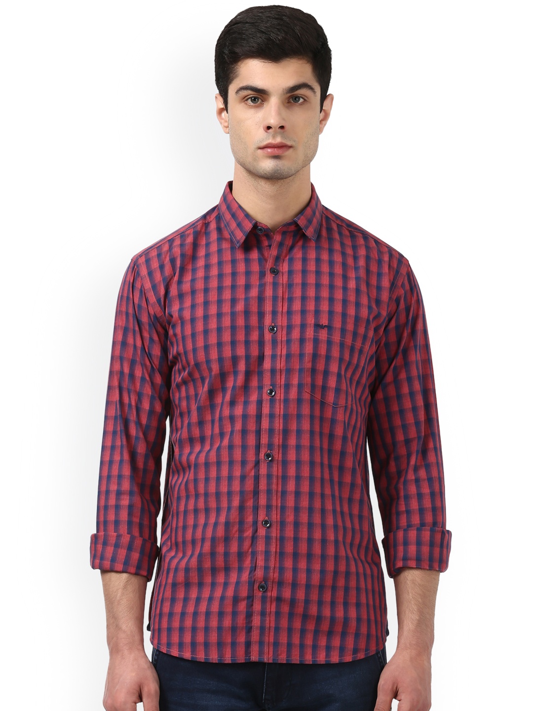

Park Avenue Men Red & Blue Slim Fit Checked Casual Shirt
