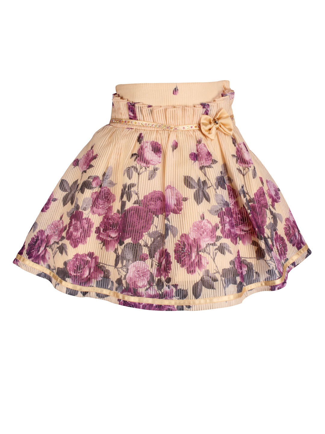 

CUTECUMBER Girls Beige & Purple Floral Print A-Line Skirt