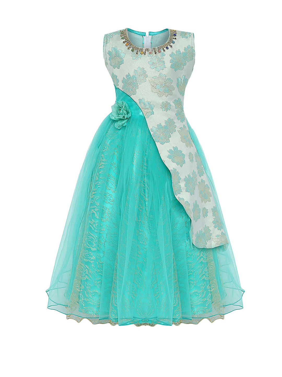 

Aarika Girls Blue Self Design Fit and Flare Dress