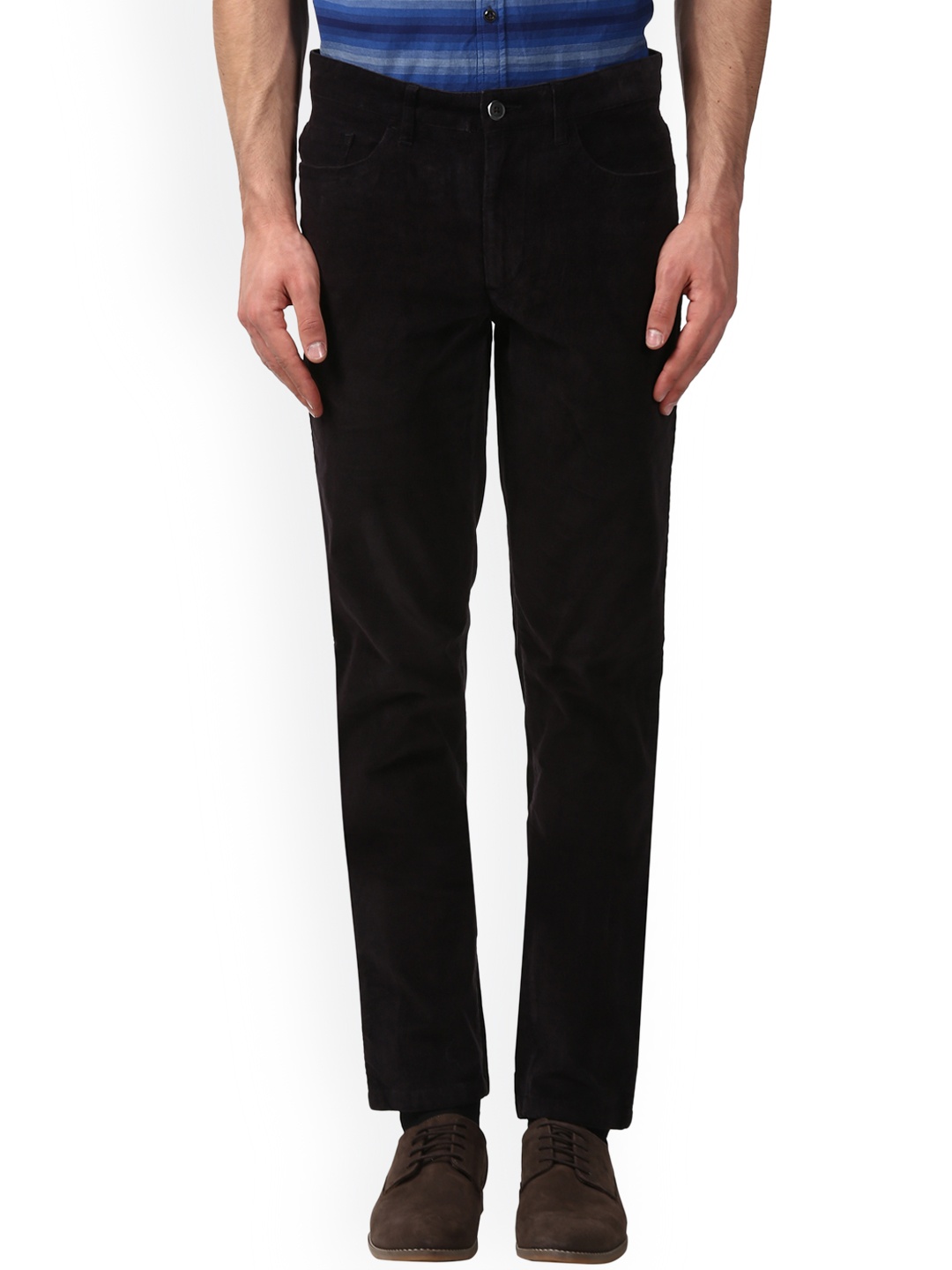 

Park Avenue Men Black Tapered Fit Self Design Regular Trousers