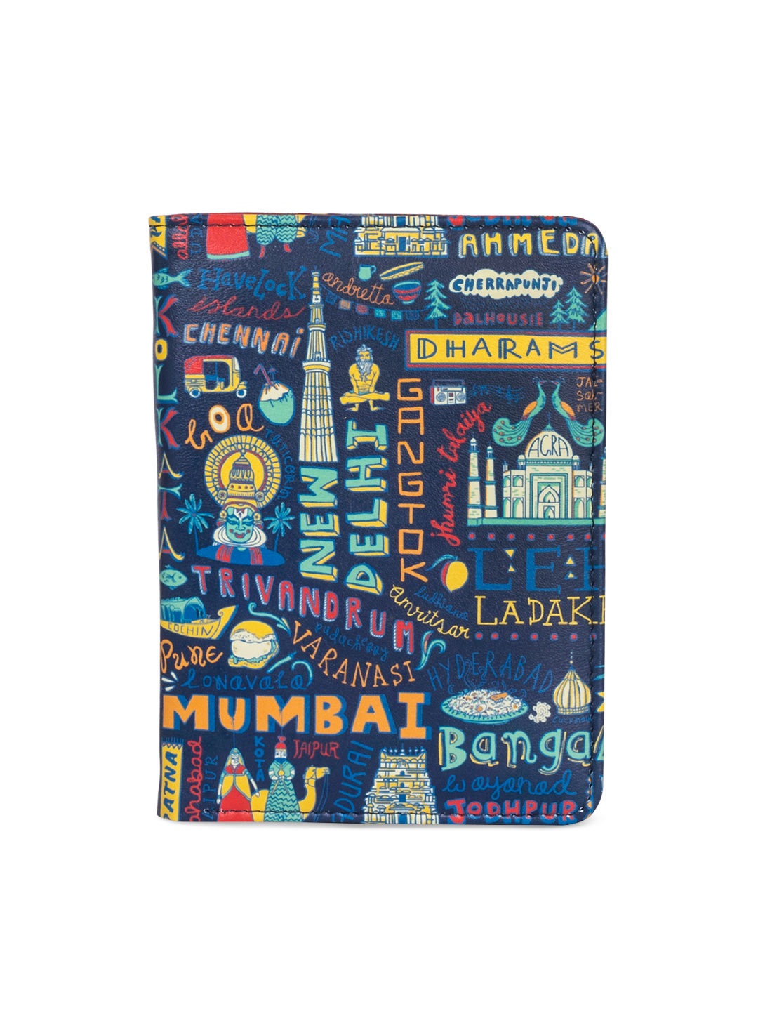 

Chumbak Women Blue & Multicoloured Printed Passport Holder