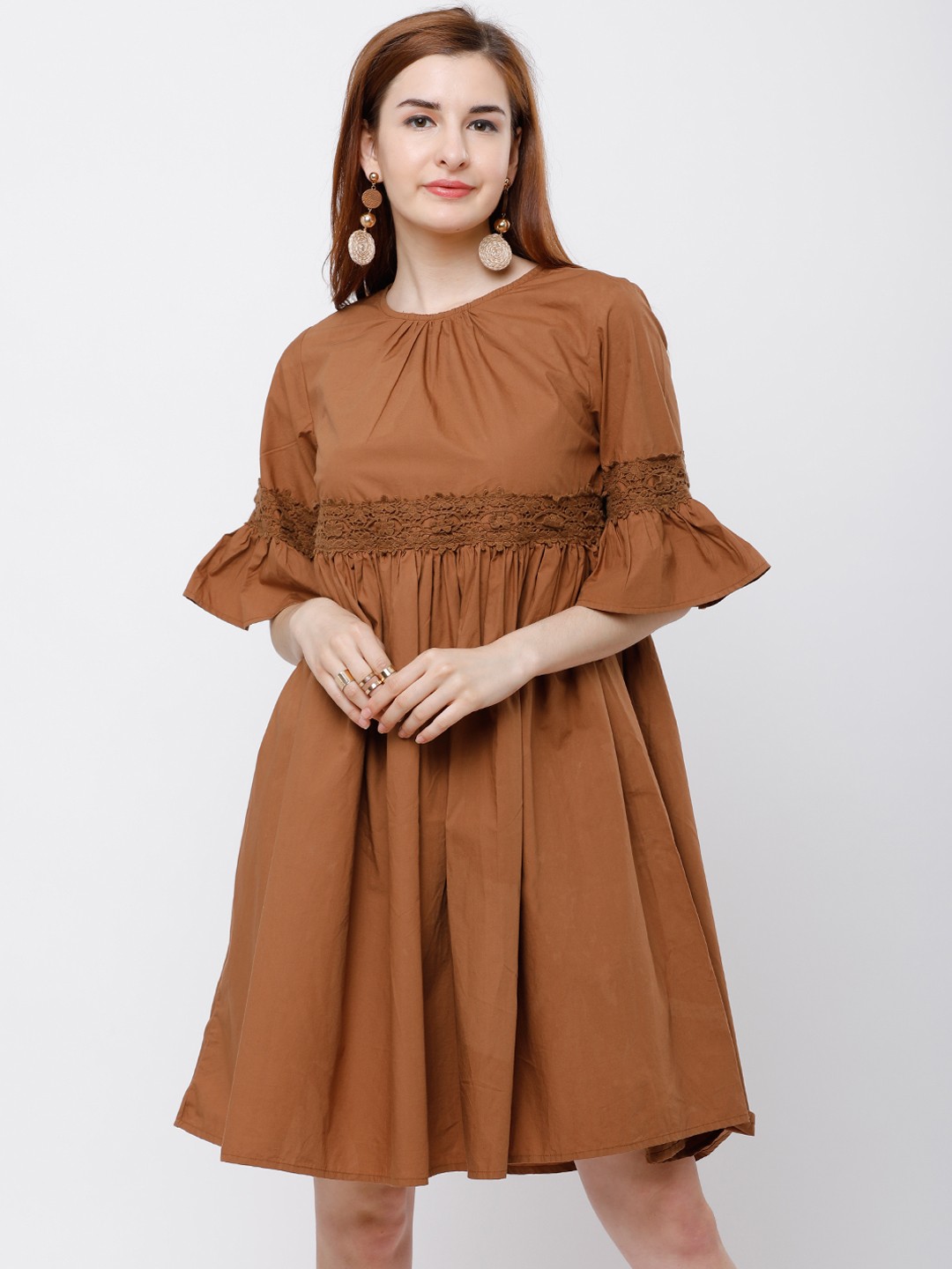 

Tokyo Talkies Women Brown Solid Empire Dress