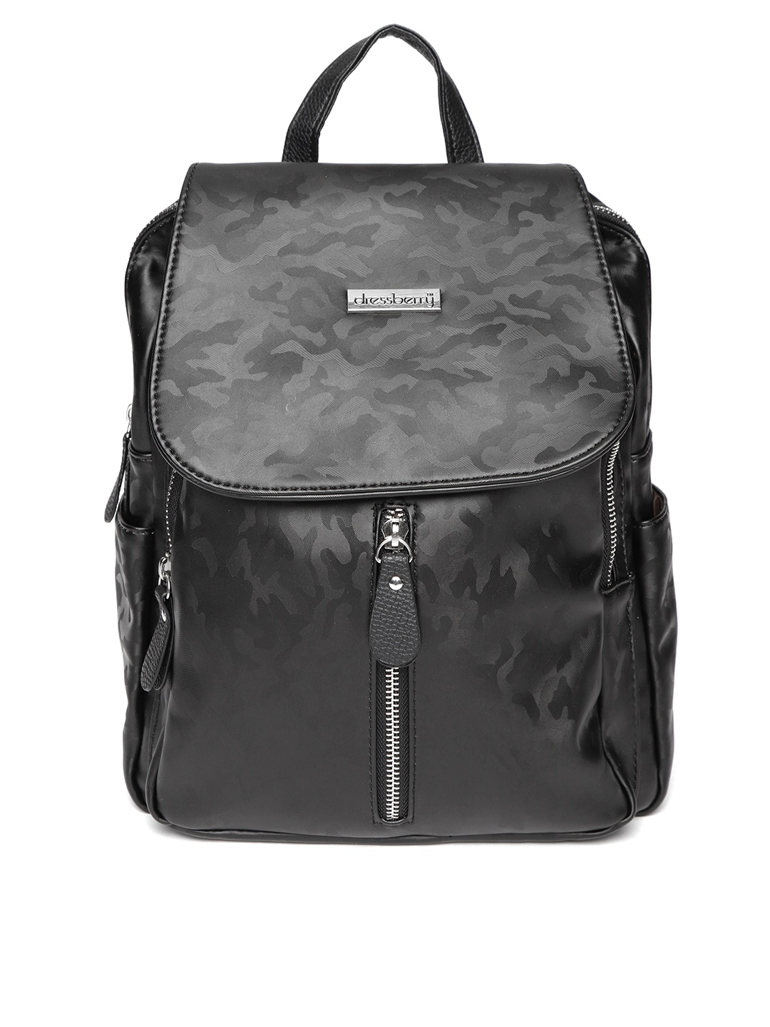 

DressBerry Women Black Camouflage Textured Backpack