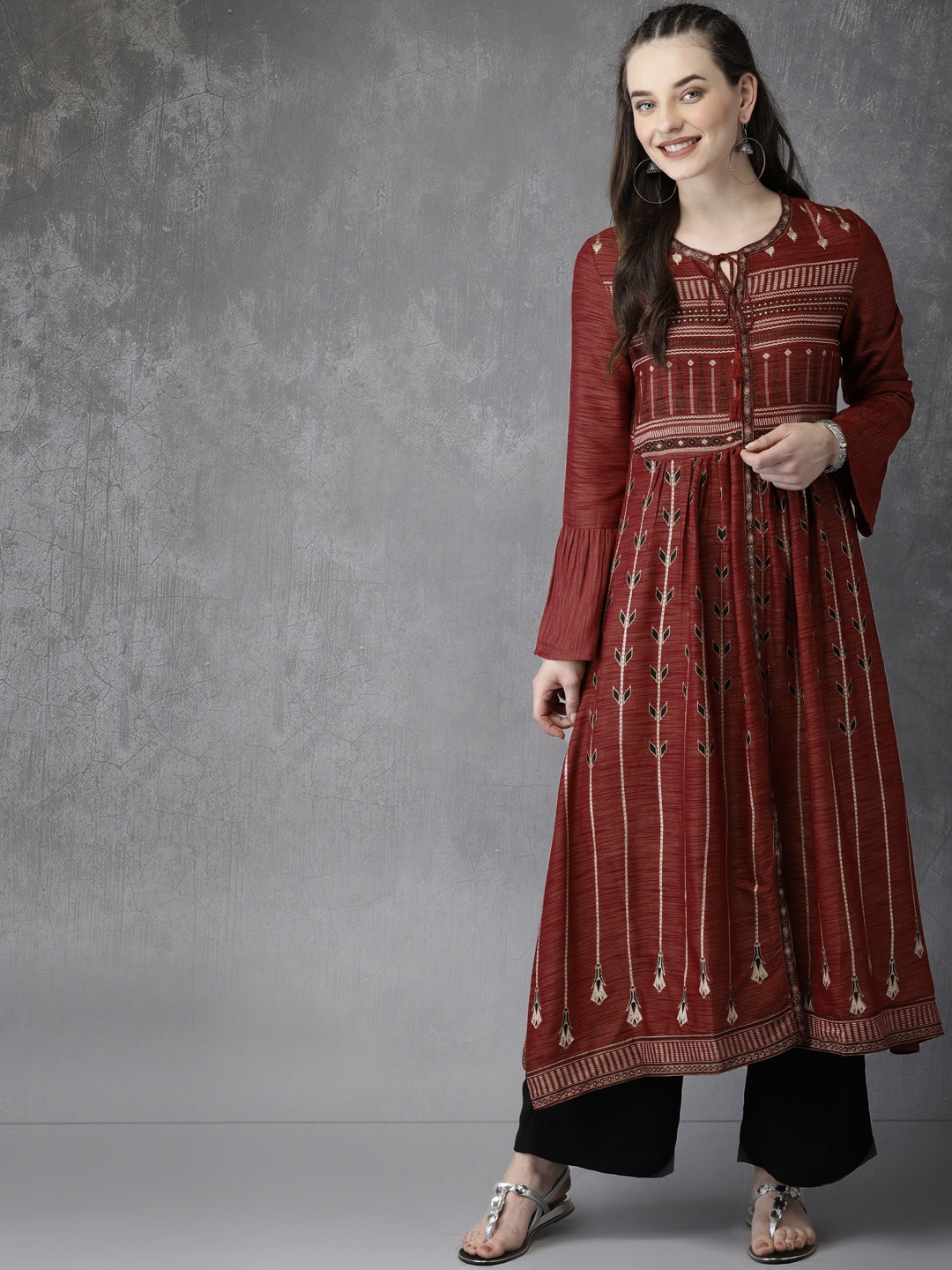 

Anouk Women Maroon Printed A-Line Kurta