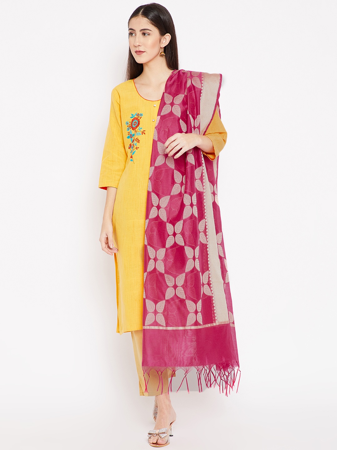 

Banarasi Style Fuchsia & Beige Woven Design Dupatta