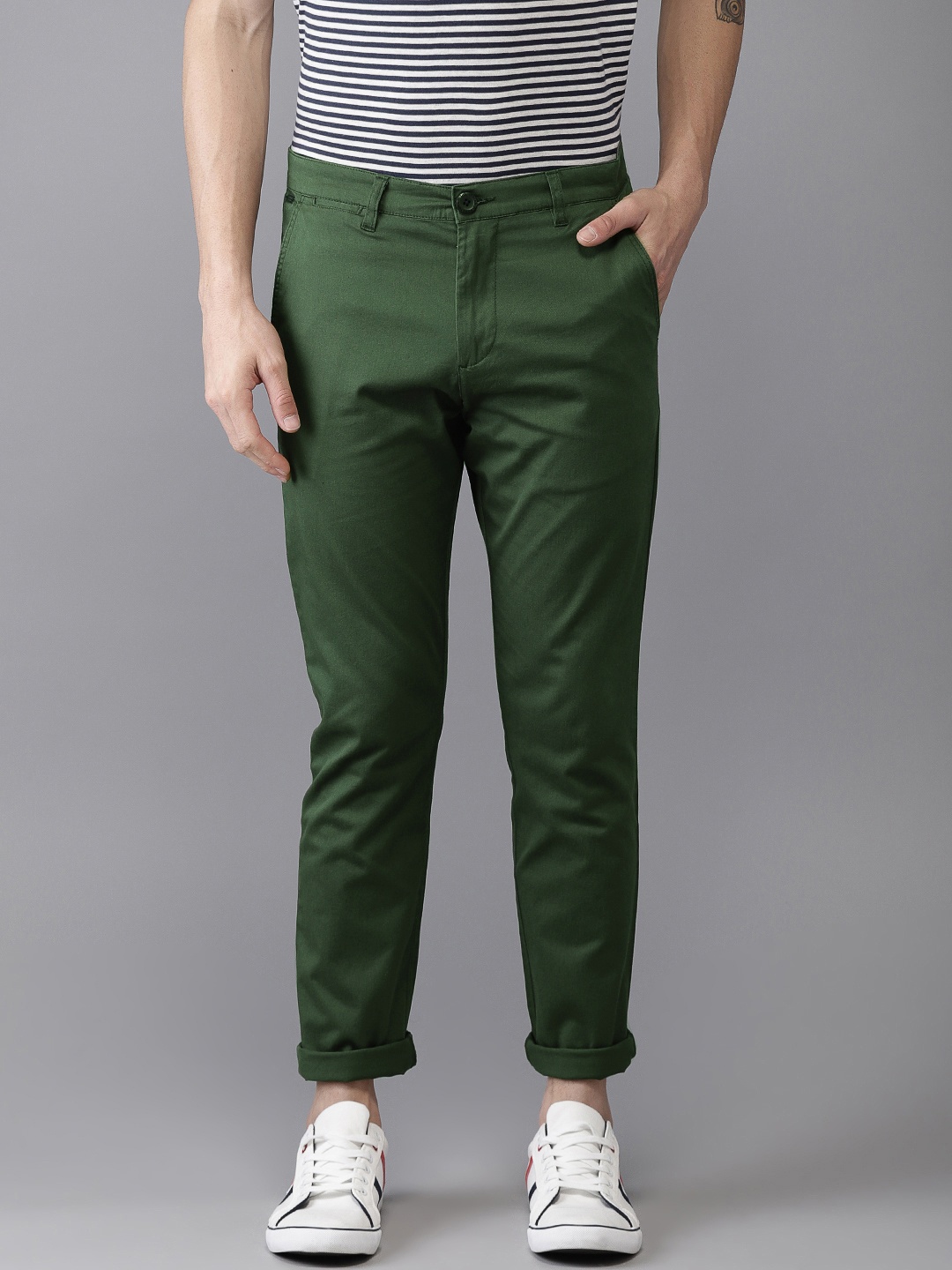 

The Indian Garage Co Men Olive Green Slim Fit Solid Chinos