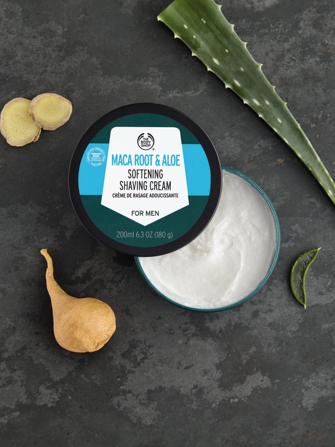 

THE BODY SHOP Men Maca Root & Aloe Softening Sustainable Shaving Cream 180 g, White
