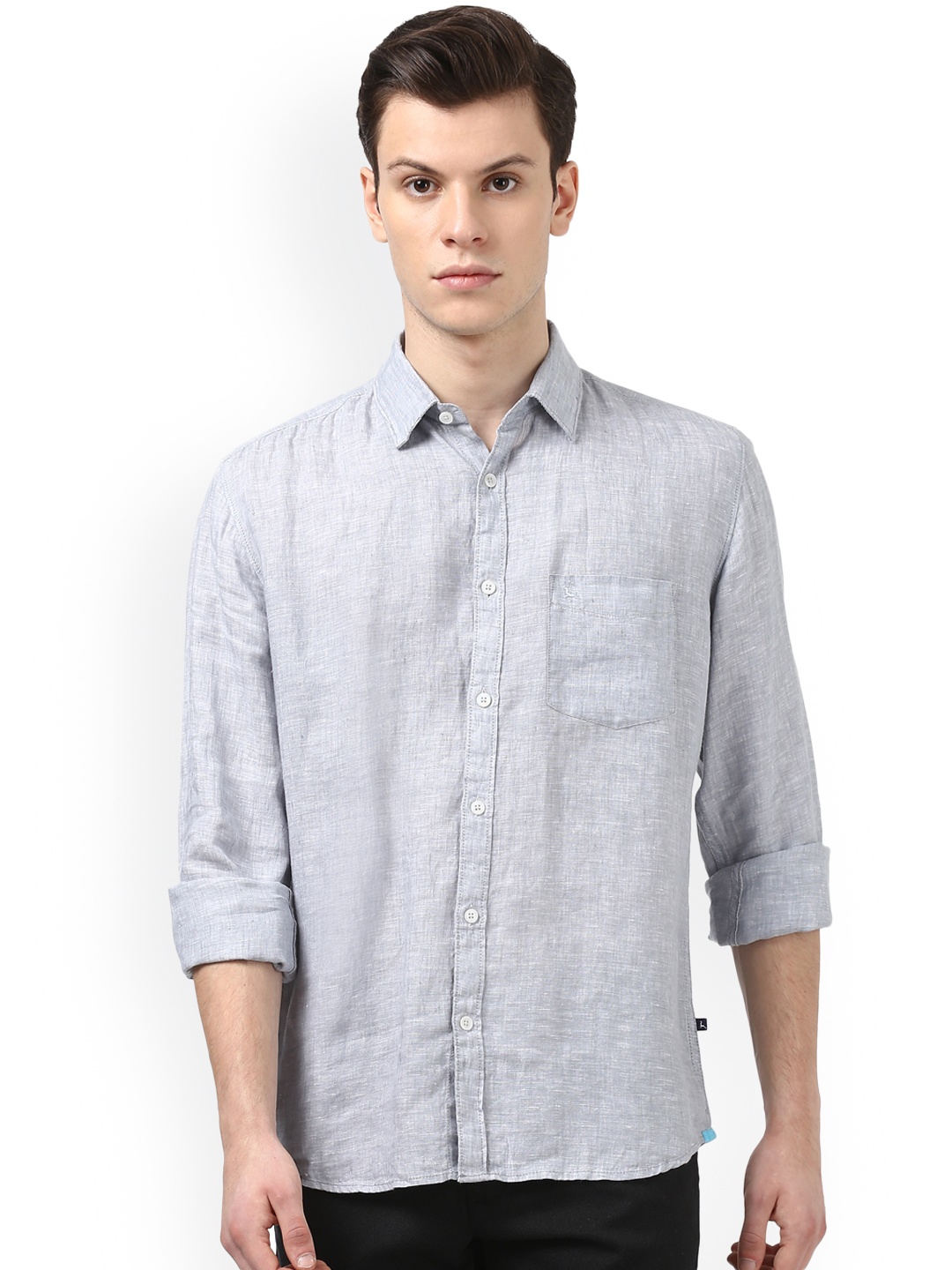 

Parx Men Grey Slim Fit Self Design Linen Casual Shirt