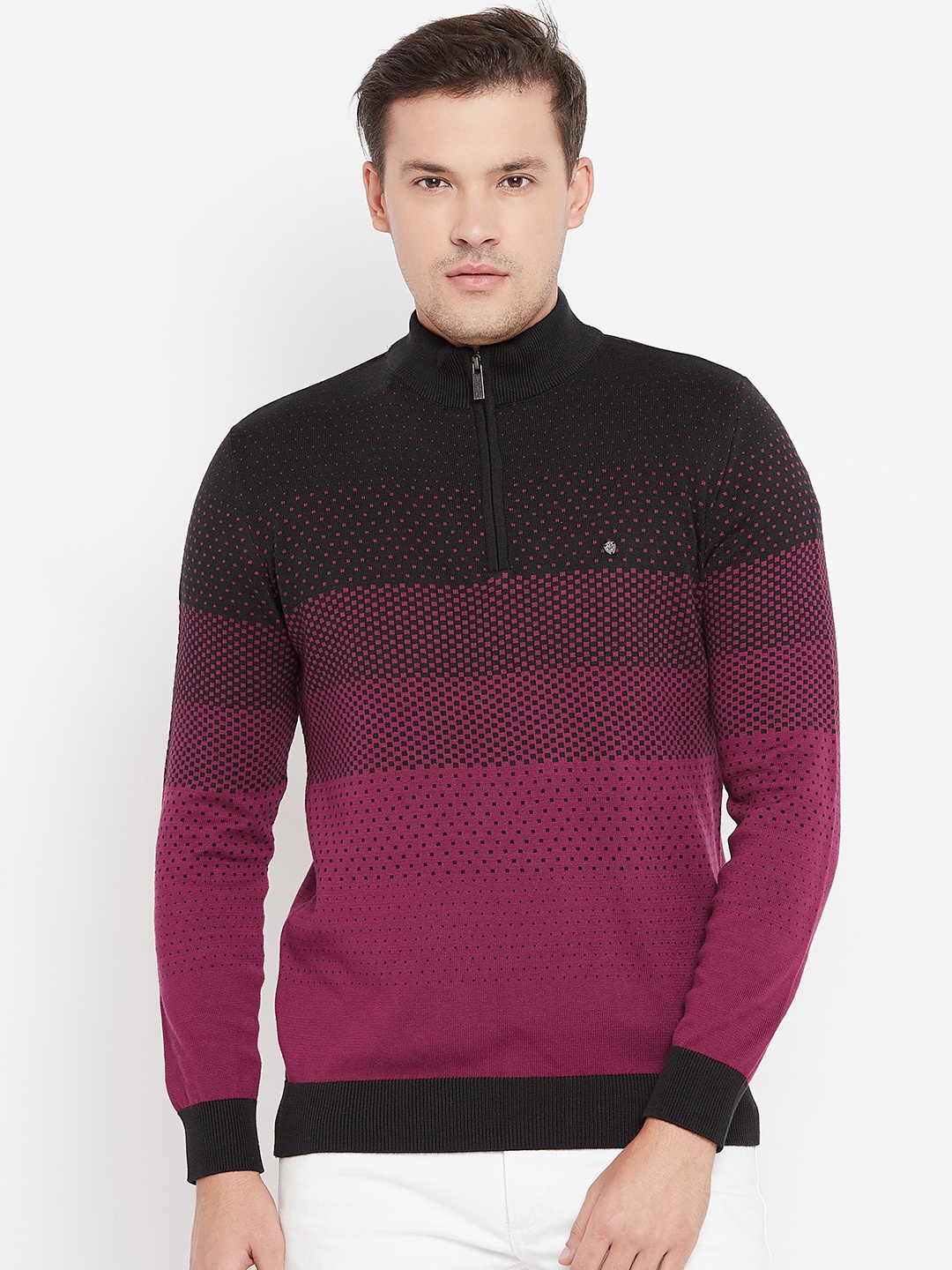

Blackberrys Men Black & Magenta Self Design Pullover