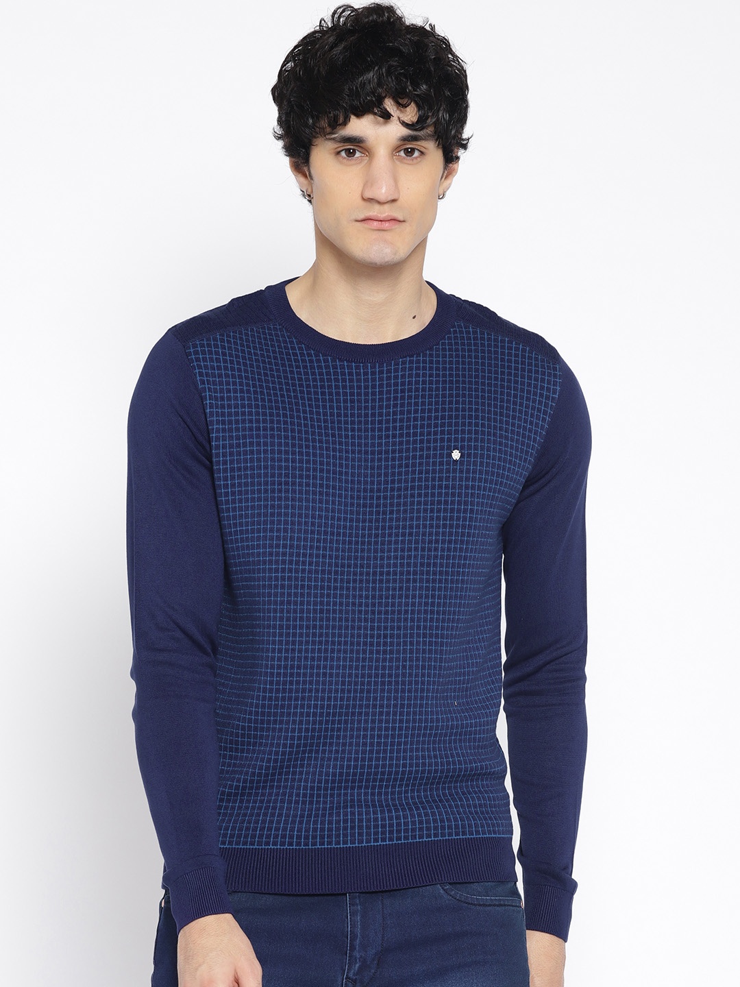 

Blackberrys Men Navy Blue Checked Pullover