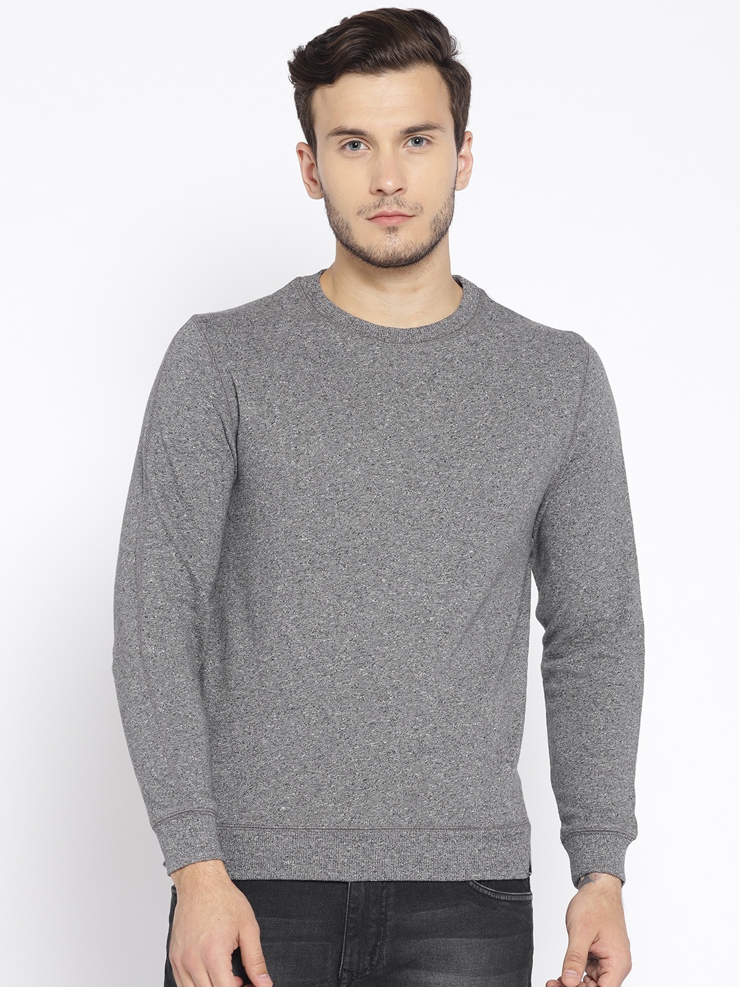 

Blackberrys Men Grey Melange Solid Sweatshirt
