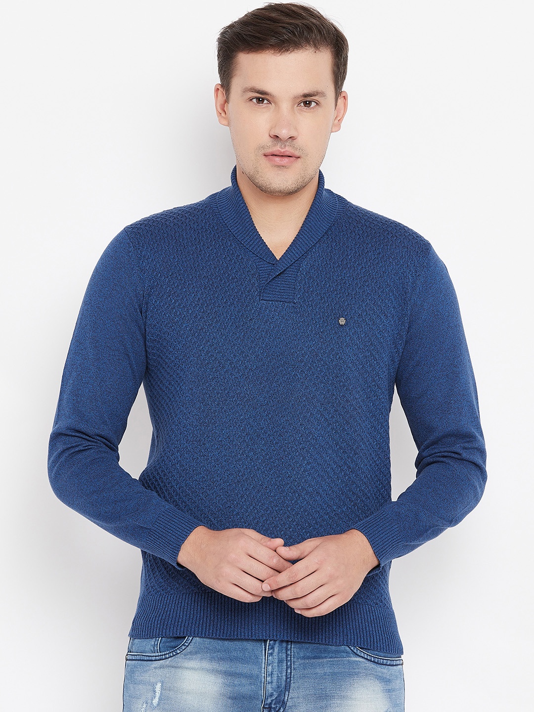 

Blackberrys Men Navy Blue Self Design Pullover