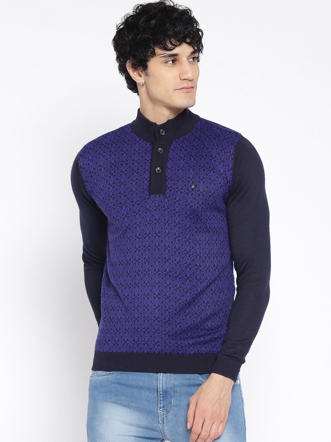 

Blackberrys Men Purple & Navy Blue Self Design Pullover