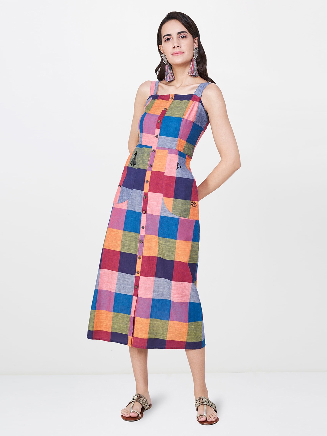 

Global Desi Women Multicoloured Checked A-Line Dress, Multi