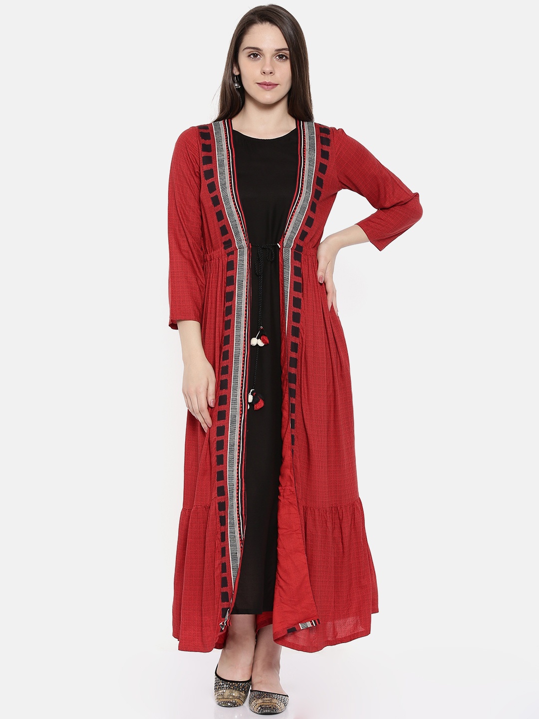 

Global Desi Women Red & Black Printed MaxiDress