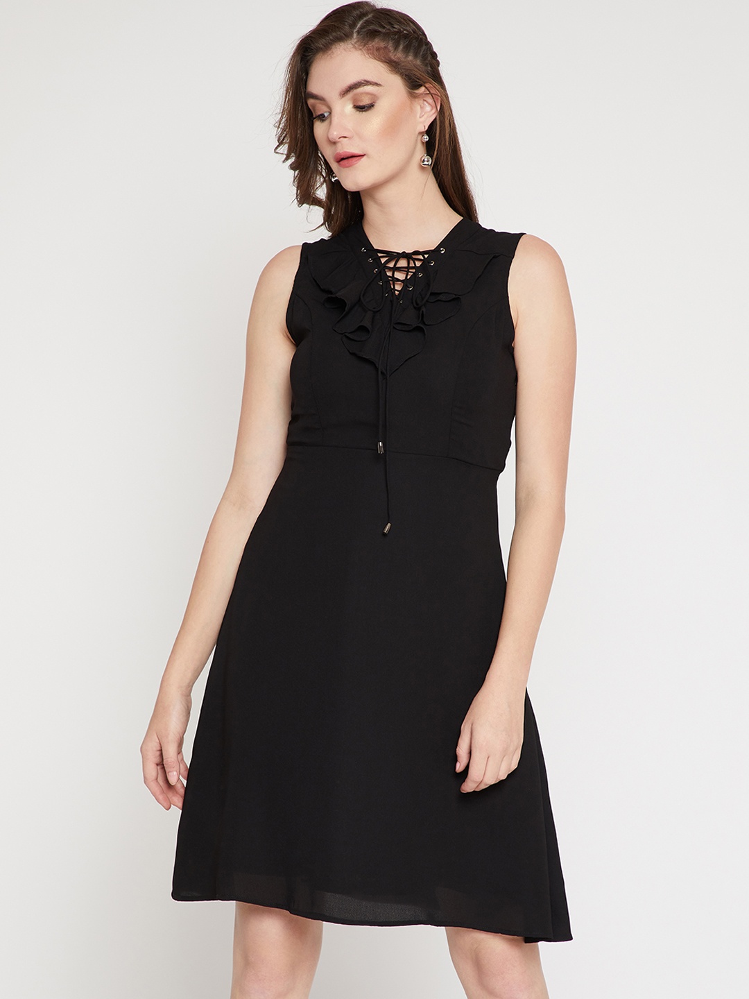 

RARE Women Black Solid Fit and Flare Dress
