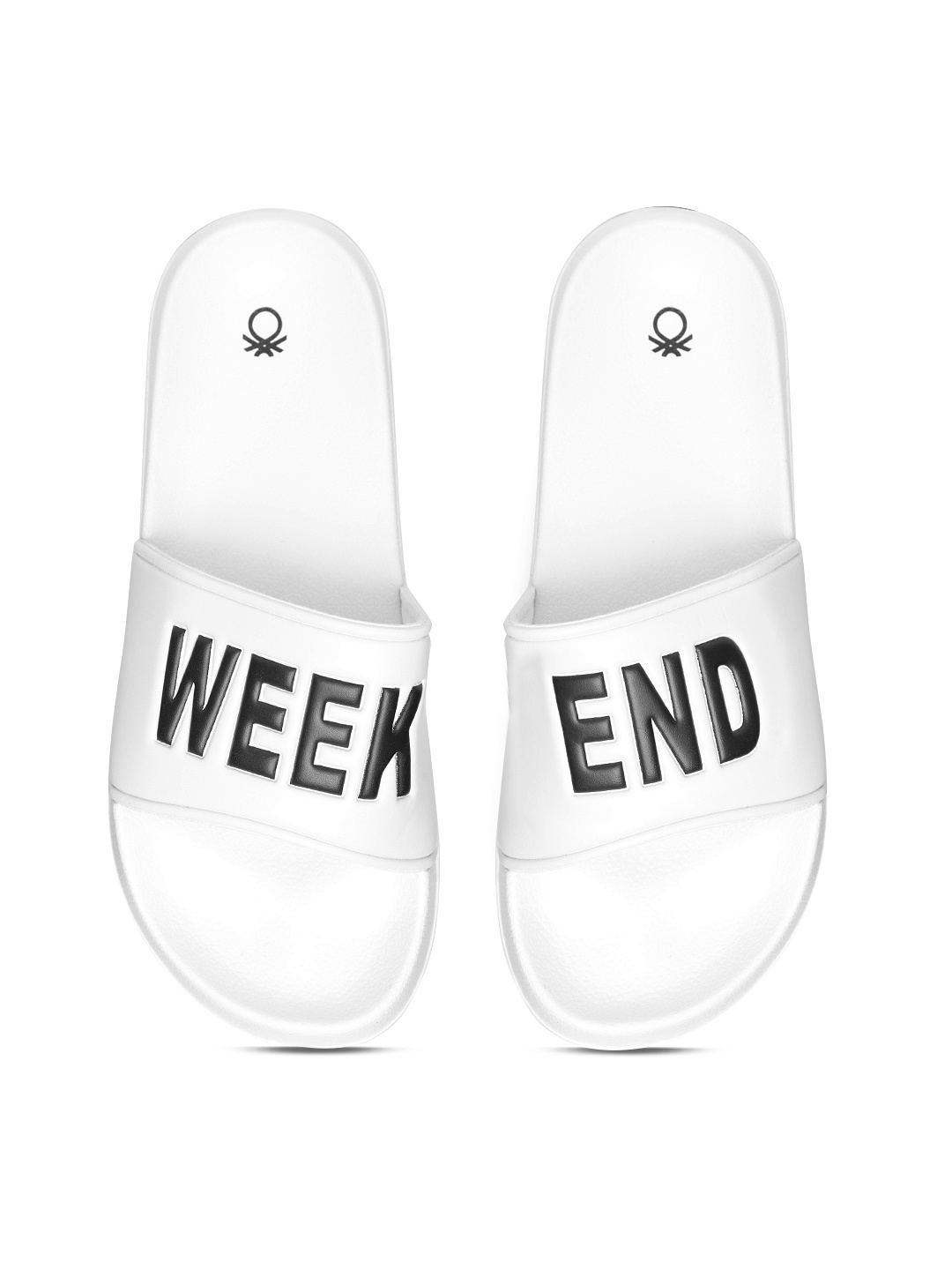 

United Colors of Benetton Men White & Black Printed Sliders