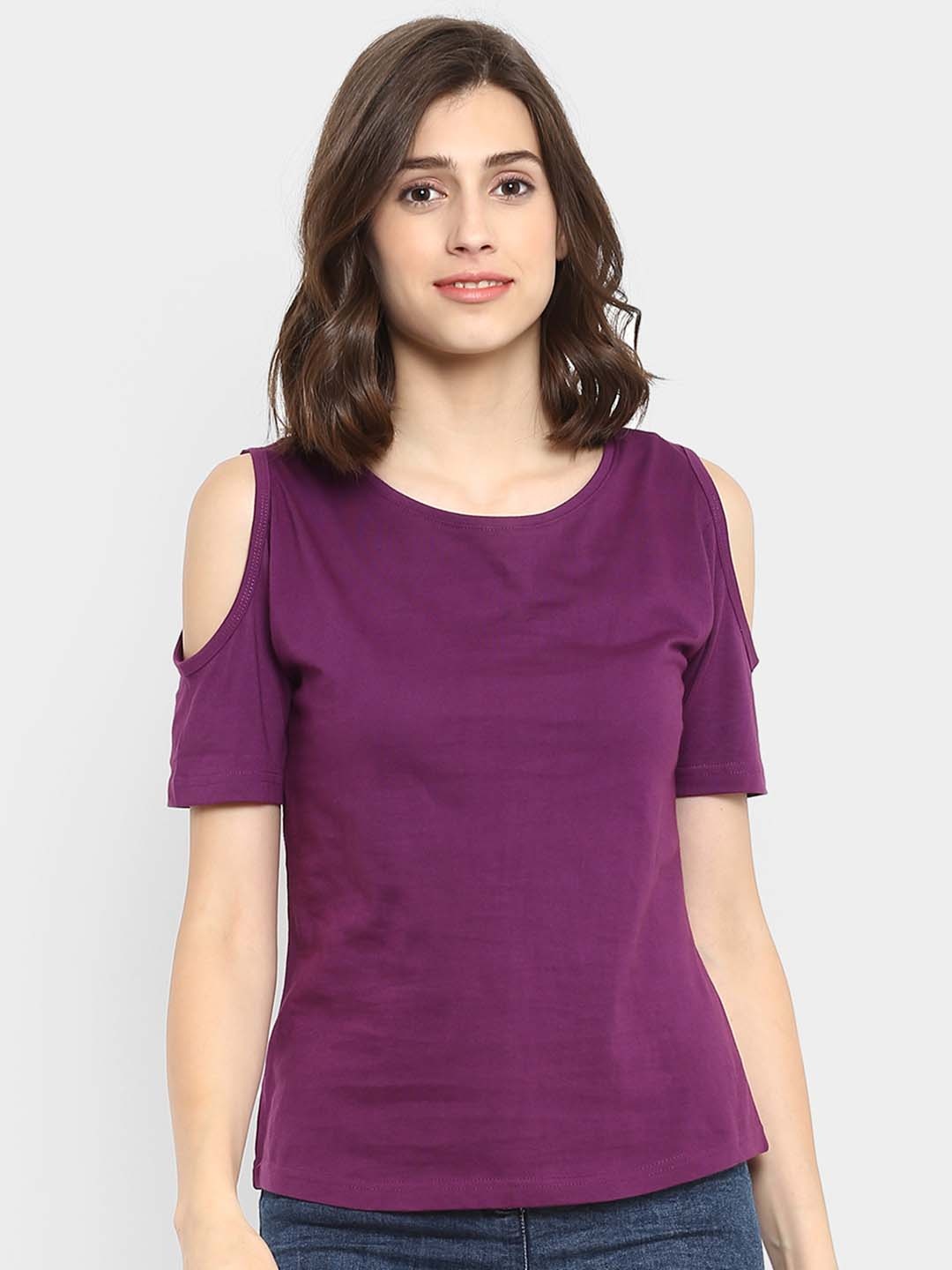 

appulse Women Purple Solid Pure Cotton Top